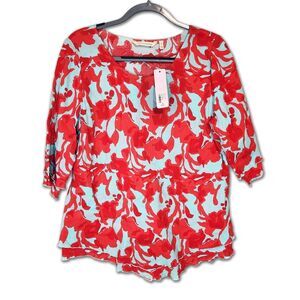 SOFT SURROUNDINGS Top Siesta Key Tunic Women's Size Medium Red Floral